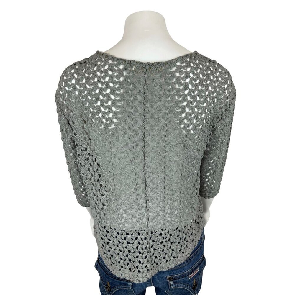 Staring at Stars Urban Outfitters Crochet Top Small Gray Sheer Half Sleeve - Picture 2 of 9